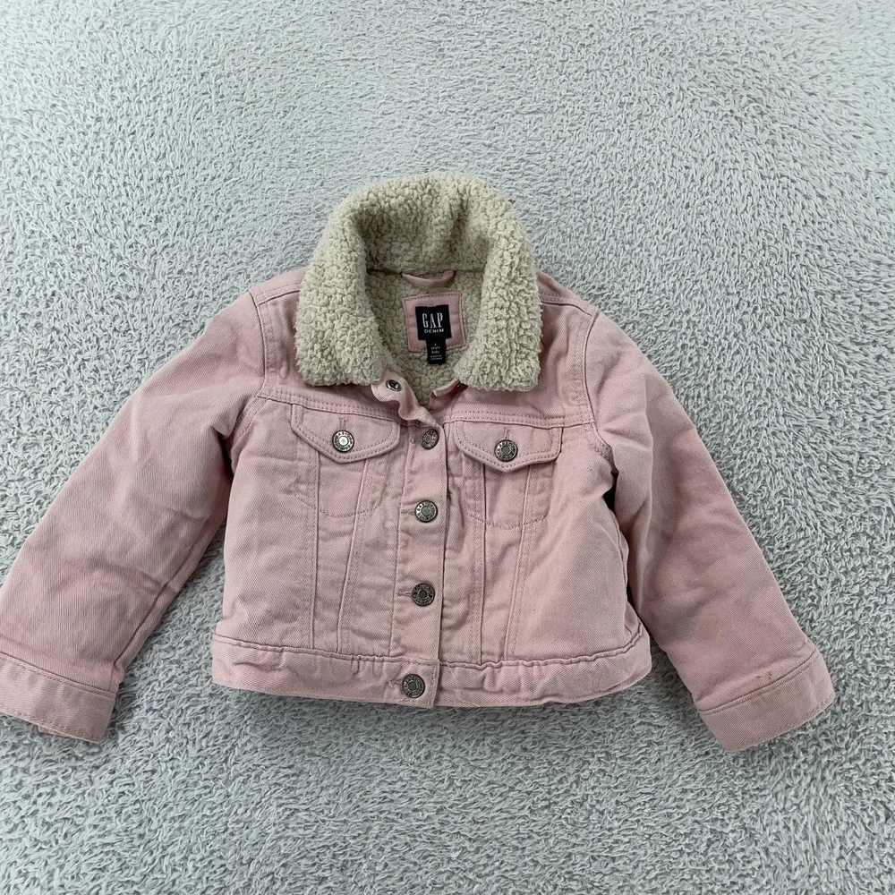 GAP Denim‎ Jacket Baby Girls 3 Years Pink Sherpa Lined Collar Trucker Coat